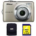 Nikon Coolpix L21 Champagne Digital Camera plus Free 2GB Card and Case