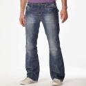 mid wash denim creased look bootcut jeans