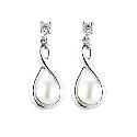 9ct White Gold Freshwater Pearl Cubic Zirconia Drop Earrings