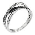 9ct White Gold Black and White Diamond Set Crossover Ring