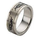 Titanium and Black Tribal Pattern Ring