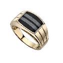 9ct Gold Onyx and Haematite Stripe Signet Ring