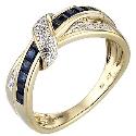 9ct Gold Sapphire and Diamond Crossover Ring